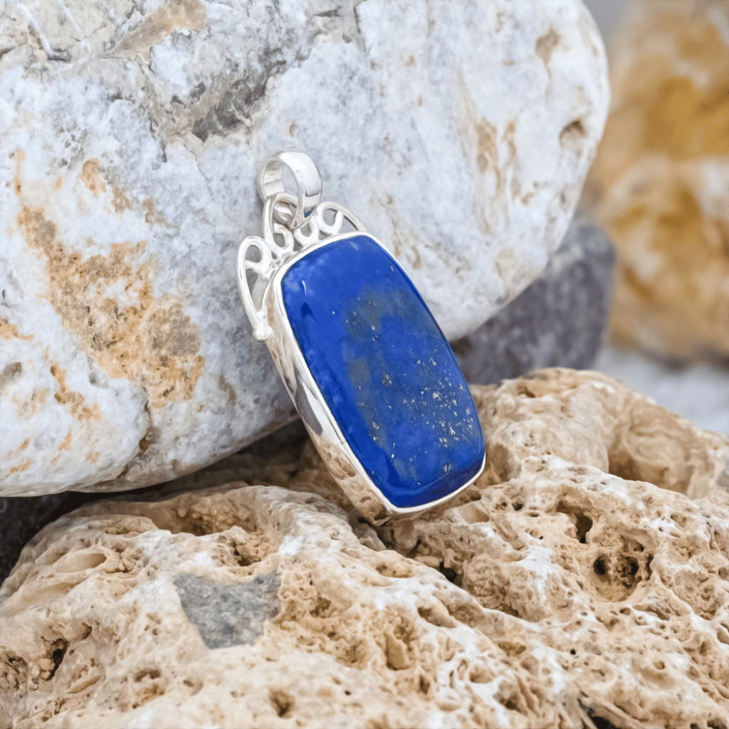 Blue Lapis Lazuli Square Designer Sterling Silver Pendant Jewellery