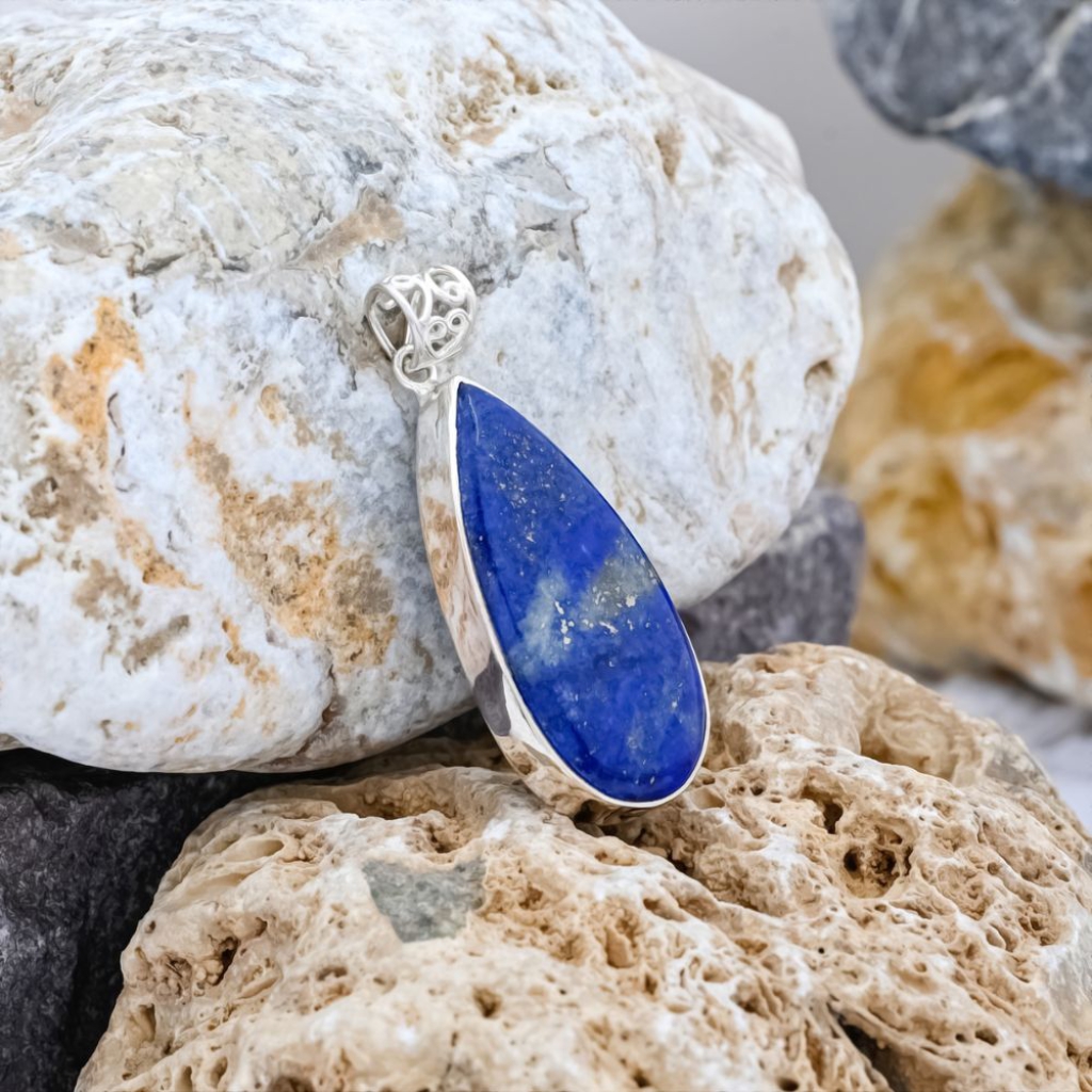 Blue Lapis Lazuli Pear Designer Sterling Silver Pendant Jewellery