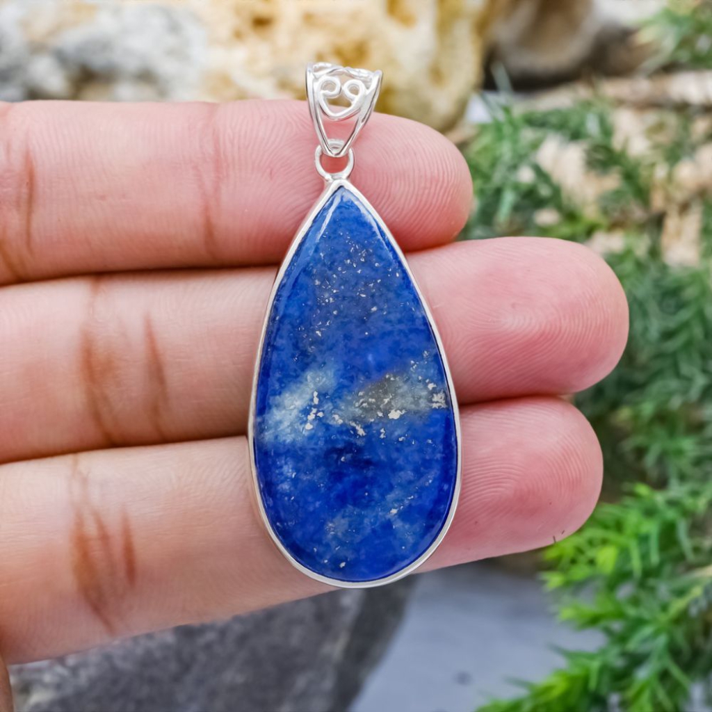 Blue Lapis Lazuli Pear Designer Sterling Silver Pendant Jewellery