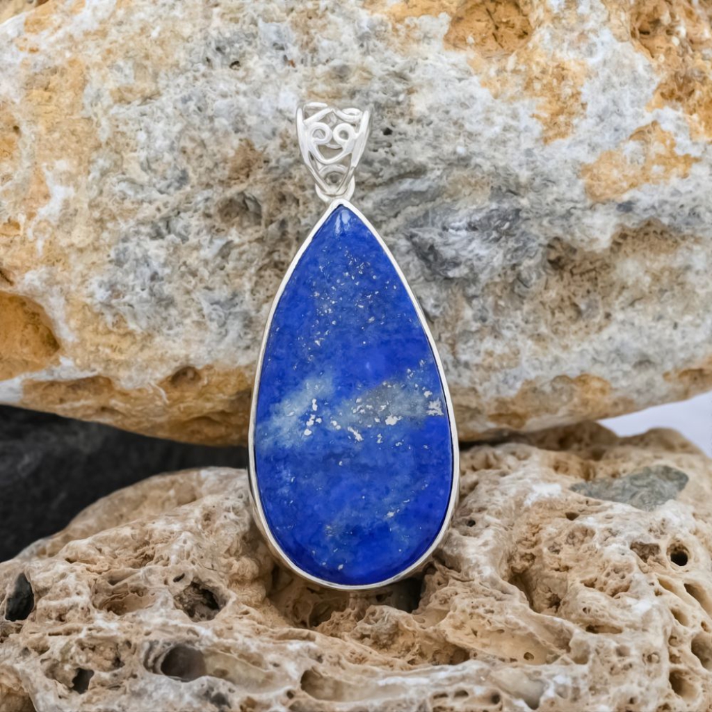 Blue Lapis Lazuli Pear Designer Sterling Silver Pendant Jewellery