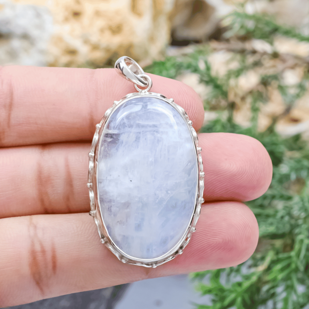 Rainbow Moonstone Oval Designer Sterling Silver Pendant Jewellery
