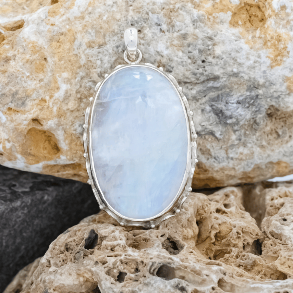 Rainbow Moonstone Oval Designer Sterling Silver Pendant Jewellery