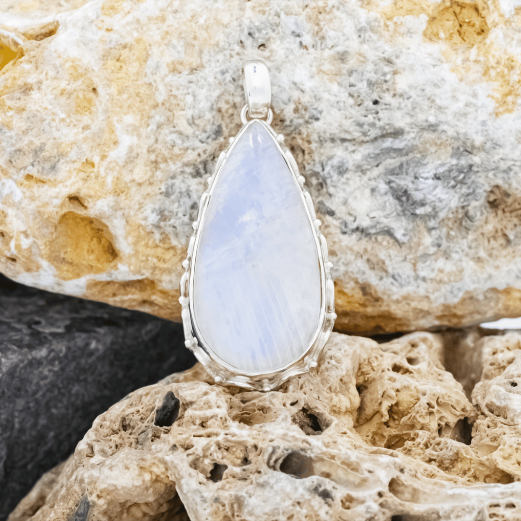 Natural Rainbow Moonstone Designer Sterling Silver Pendant Jewellery