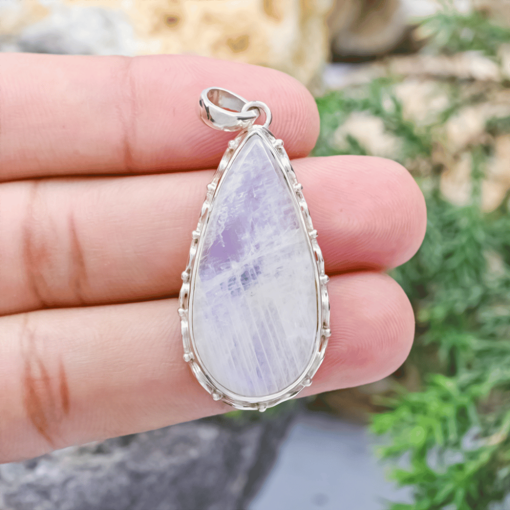 Natural Rainbow Moonstone Designer Sterling Silver Pendant Jewellery