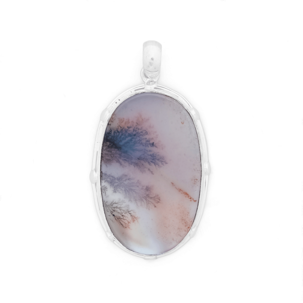 Dendrite Agate Oval Shape Sterling Silver Pendant Necklace