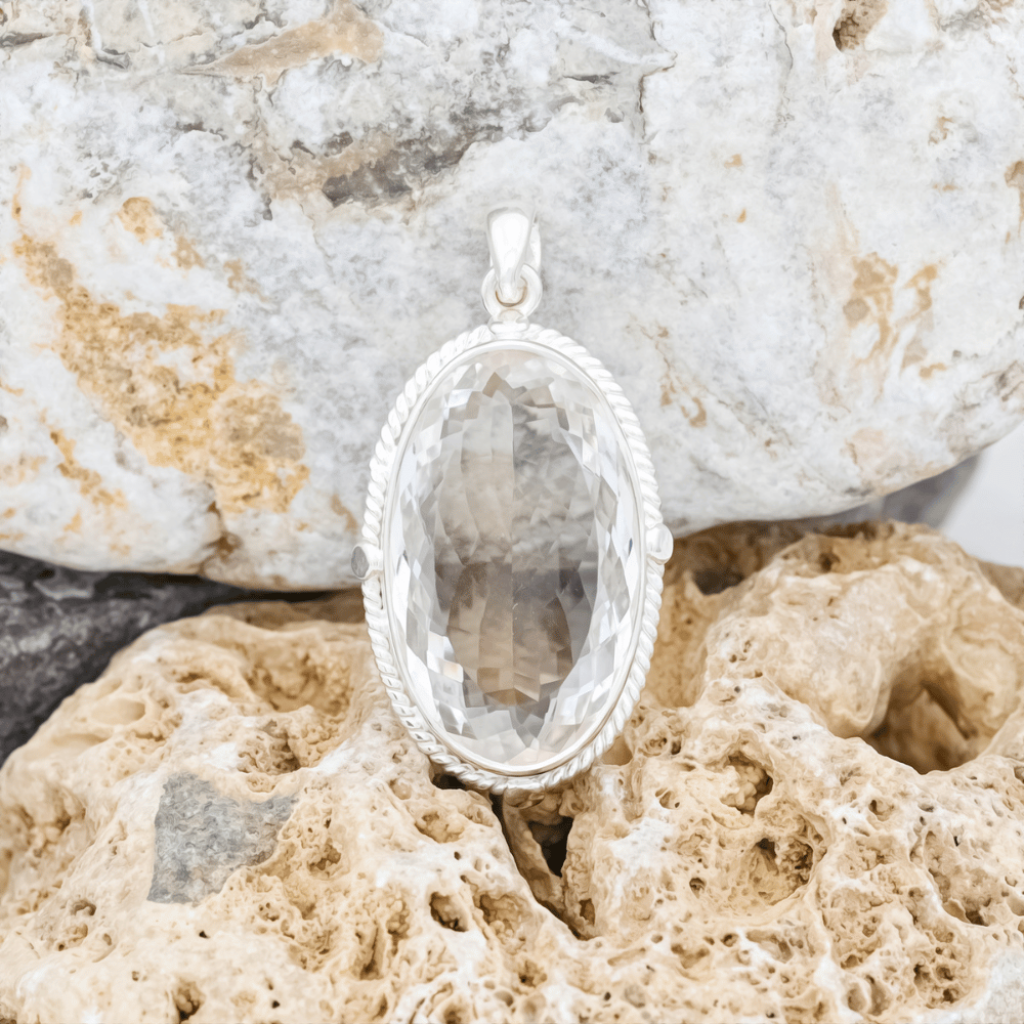 Natural Clean Crystal Quartz Oval Sterling Silver Pendant Jewellery