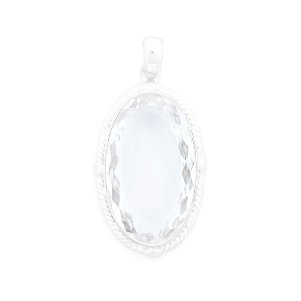 Natural Clean Crystal Quartz Oval Sterling Silver Pendant Jewellery