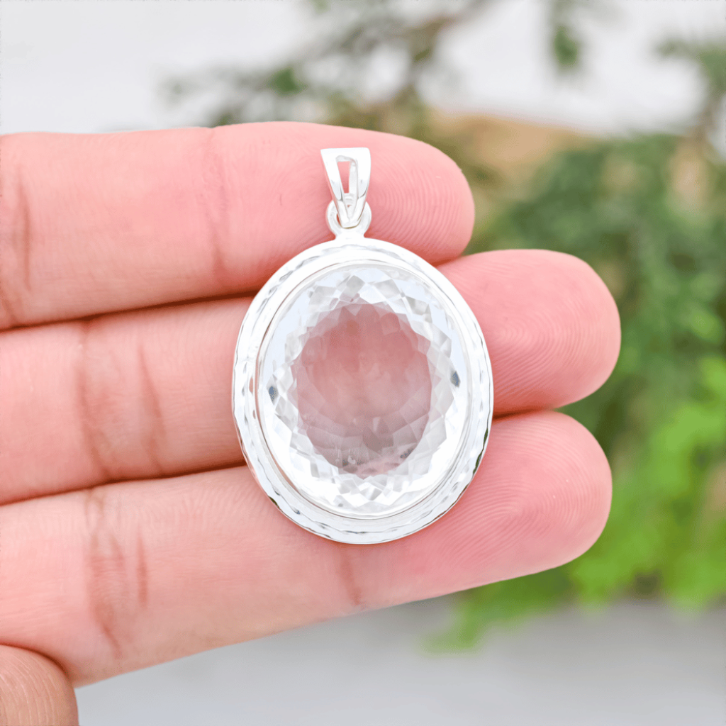 Natural Clean Crystal Quartz Oval Sterling Silver Pendant Jewellery