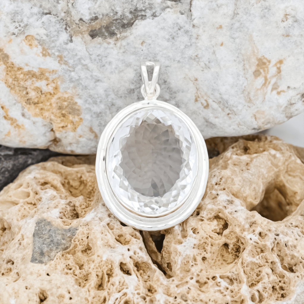 Natural Clean Crystal Quartz Oval Sterling Silver Pendant Jewellery