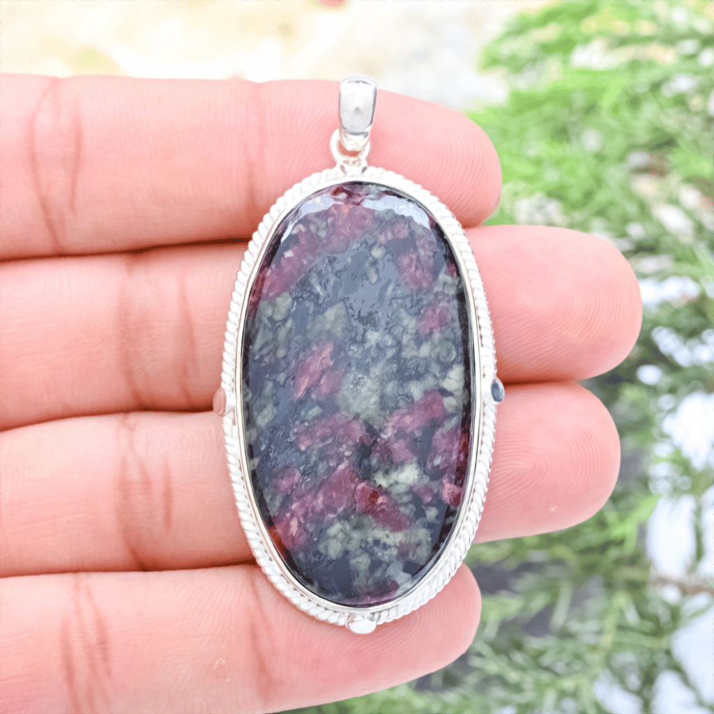 Natural Oval Eudialyte Jasper Sterling Silver Pendant Necklace