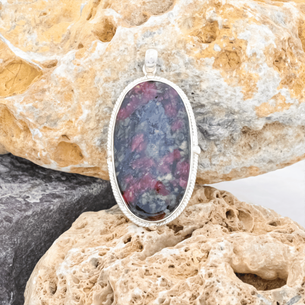 Natural Oval Eudialyte Jasper Sterling Silver Pendant Necklace