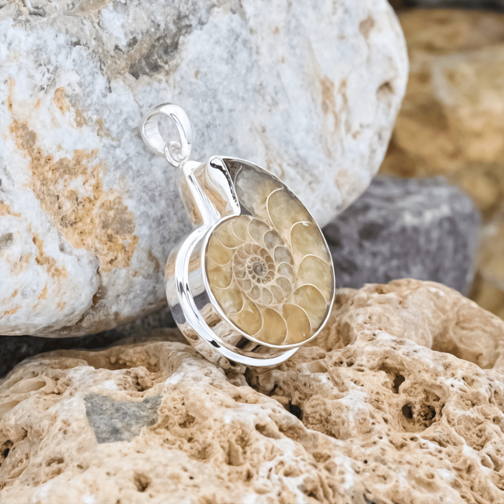 Natural Ammonite Fossil Sterling Silver Women Pendant Jewellery