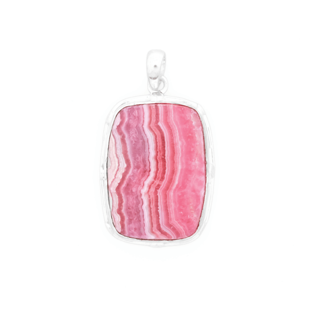 Pink Rhodochrosite Gemstone Sterling Silver Pendant Necklace