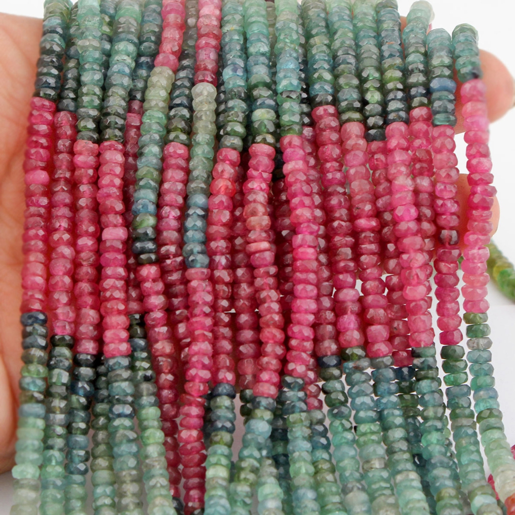 Multi Tourmaline Handmade Round Faceted Beads 14 Inch