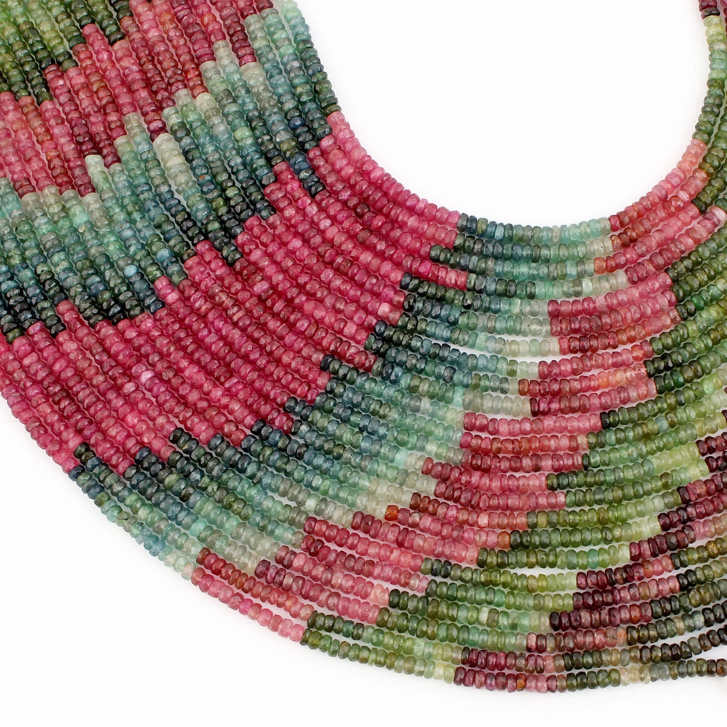 Multi Tourmaline Handmade Round Faceted Beads 14 Inch