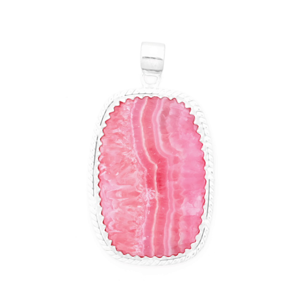 Pink Rhodochrosite Gemstone Sterling Silver Pendant Necklace