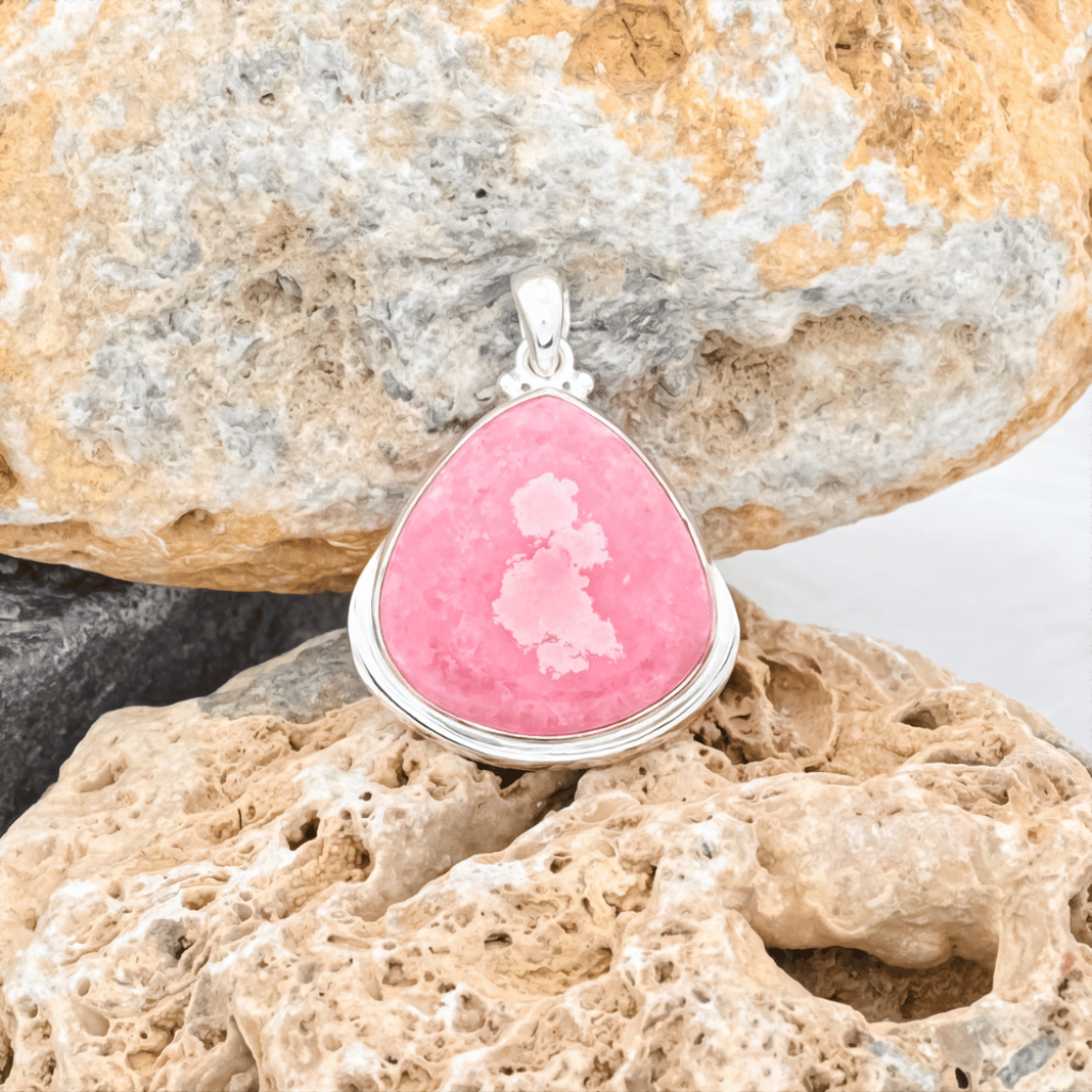 Pink Rhodochrosite Gemstone Sterling Silver Pendant Necklace