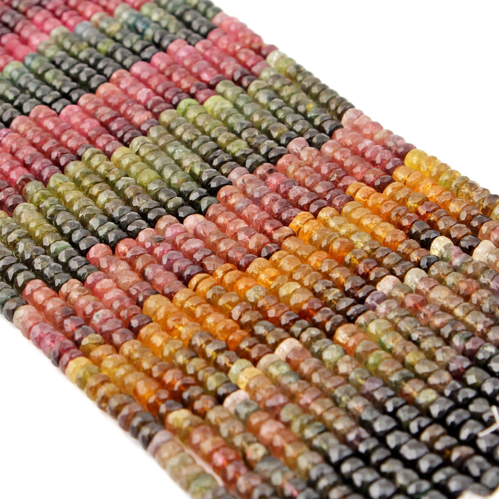 Faceted Multi Tourmaline Round Gemstone 9 Strands Beads