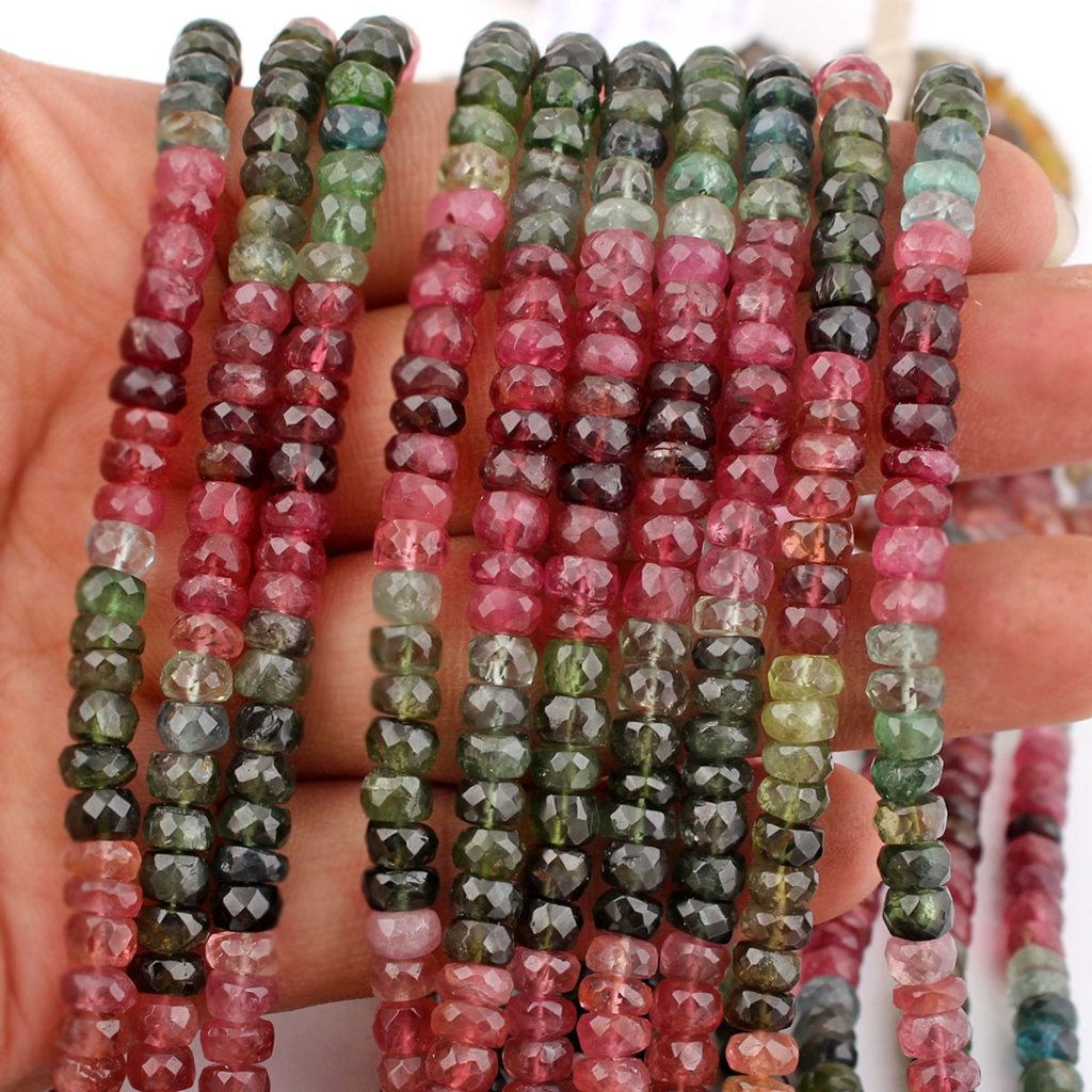 Faceted Multi Tourmaline Round Gemstone 9 Strands Beads