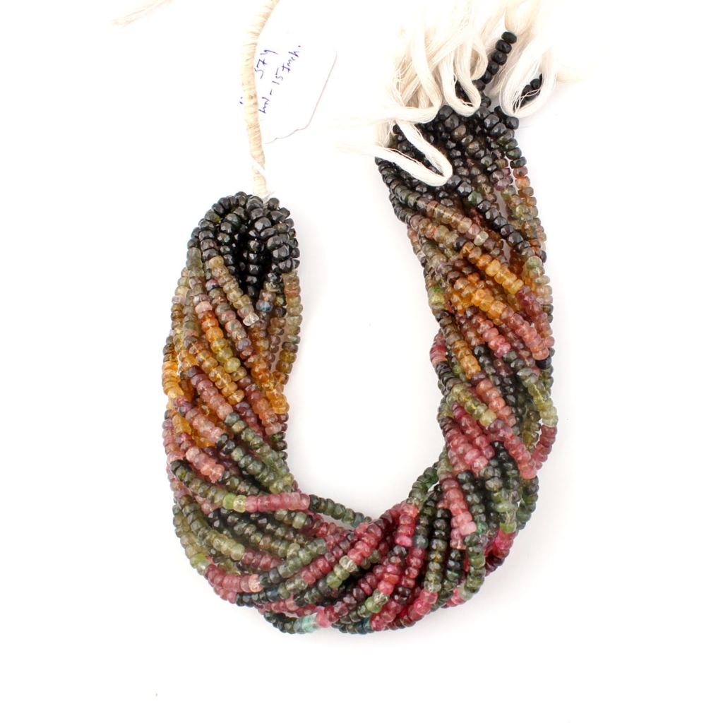 Faceted Multi Tourmaline Round Gemstone 9 Strands Beads