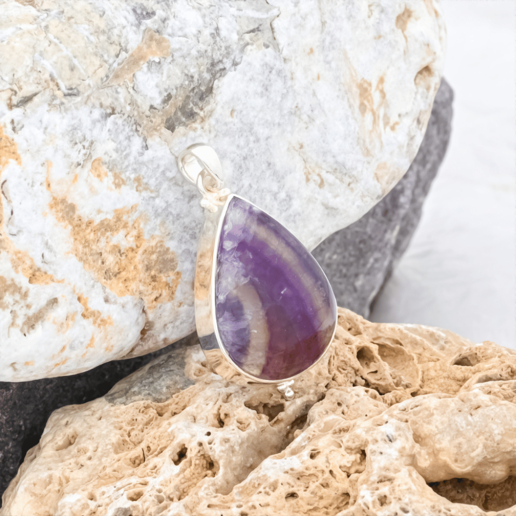 Natural Colorful Fluorite Quartz Crystal Sterling Silver Pendant