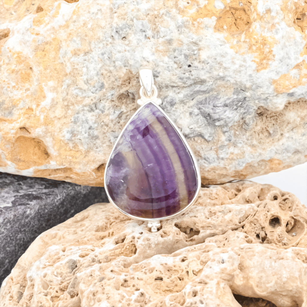 Natural Colorful Fluorite Quartz Crystal Sterling Silver Pendant