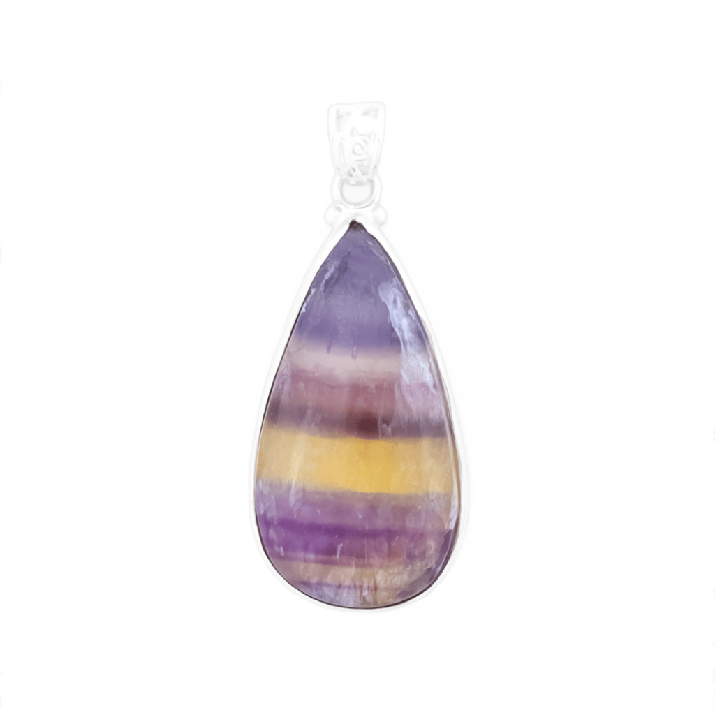 Natural Colorful Fluorite Quartz Crystal Teardrop Sterling Silver Pendant