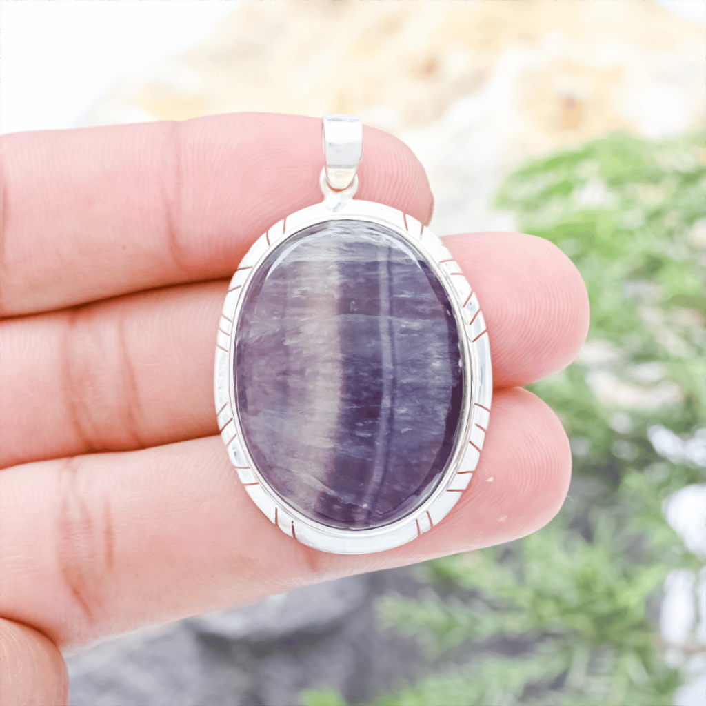 Natural Colorful Fluorite Quartz Crystal Sterling Silver Pendant