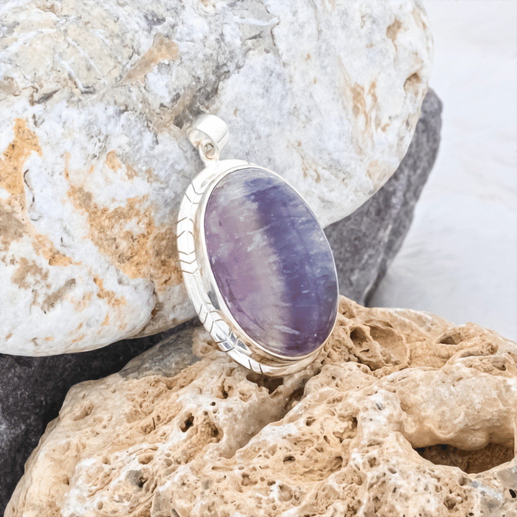 Natural Colorful Fluorite Quartz Crystal Sterling Silver Pendant