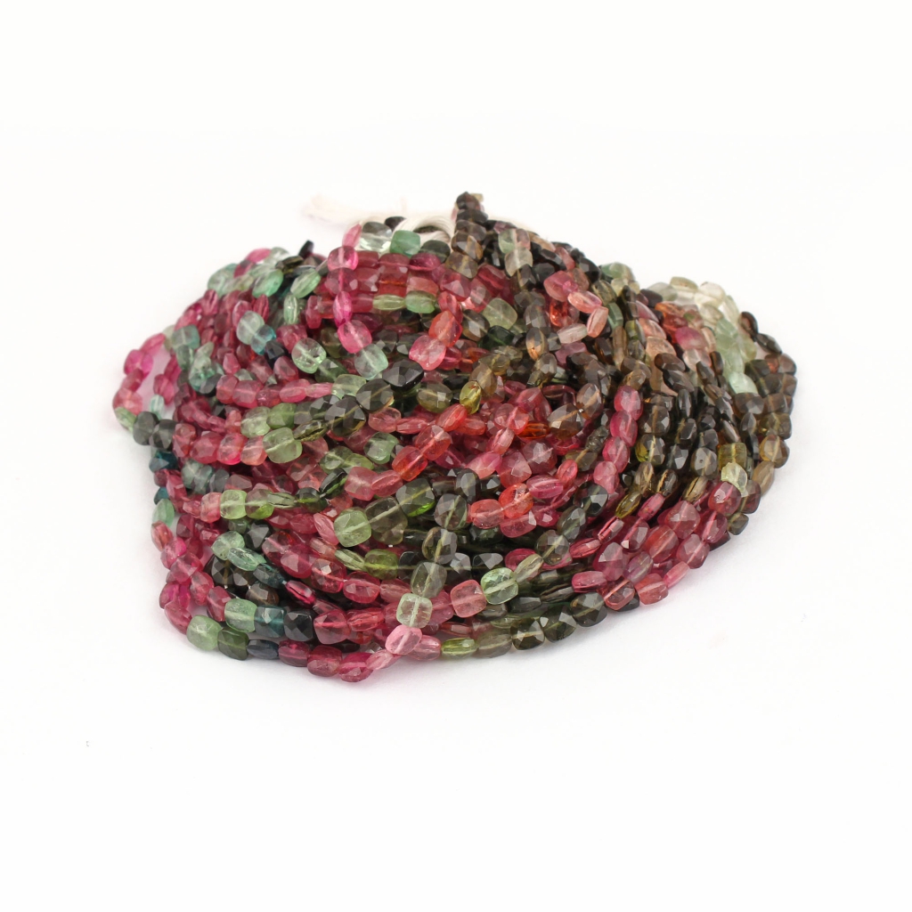 High Quality Multi Tourmaline 5mm Cushion Gemstone Handmade Beads