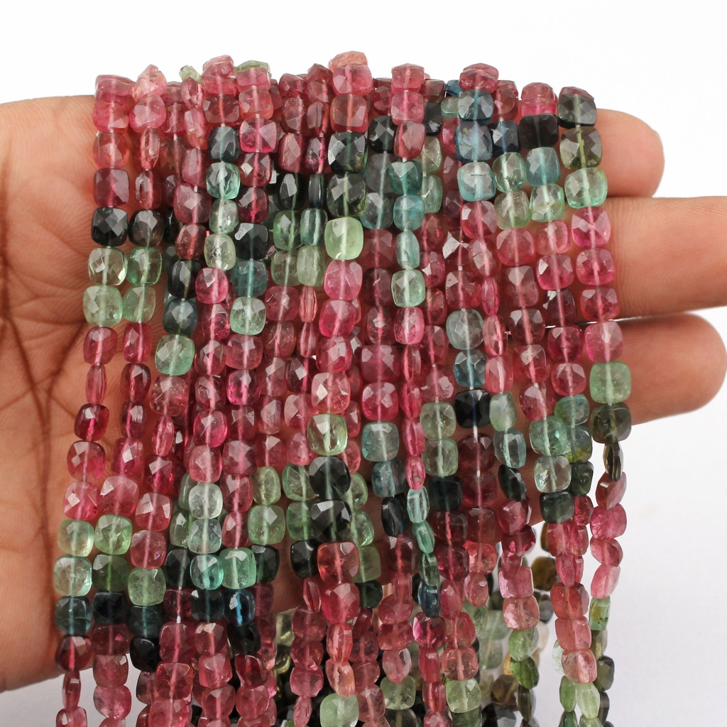 High Quality Multi Tourmaline 5mm Cushion Gemstone Handmade Beads
