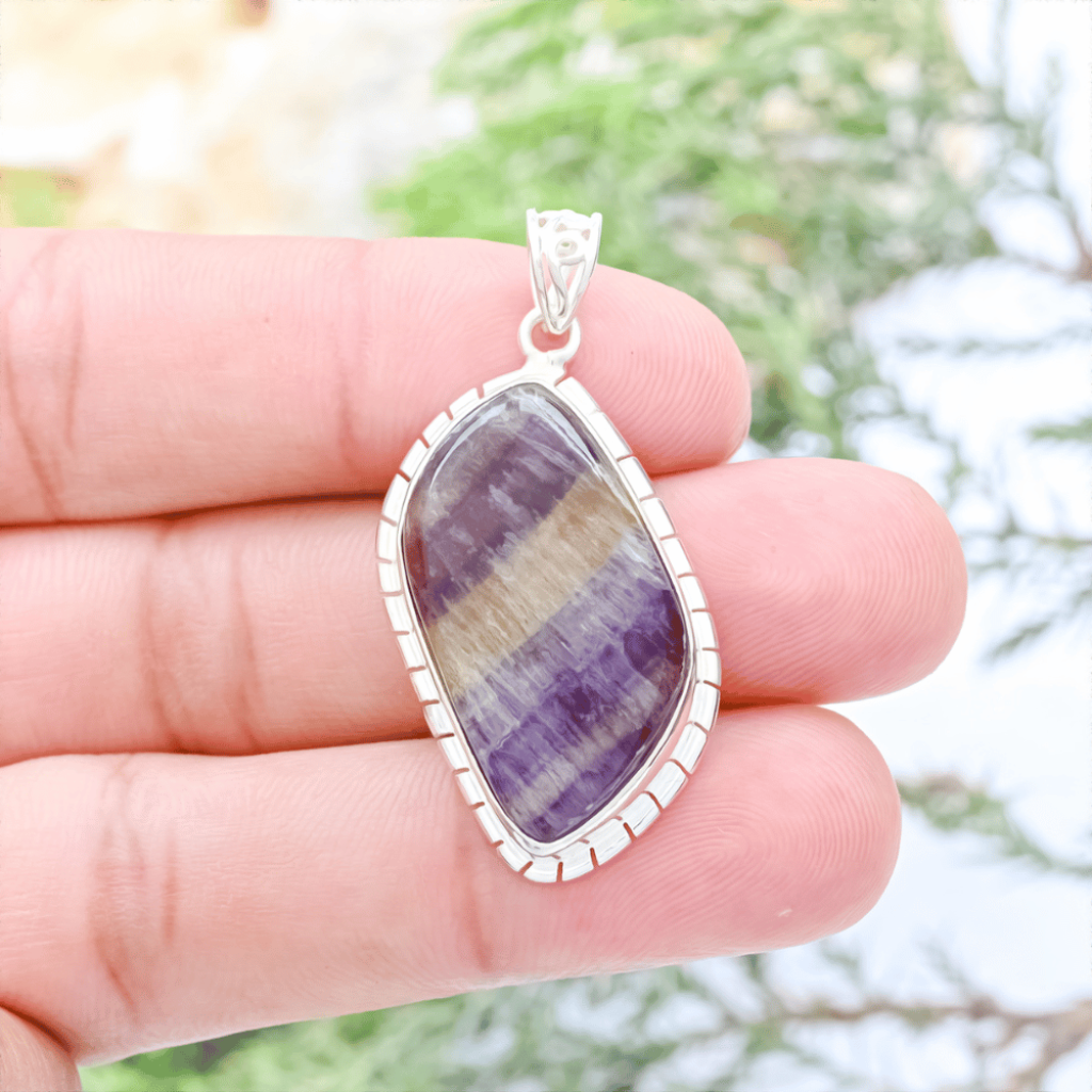 Natural Colorful Fluorite Quartz Crystal Sterling Silver Pendant