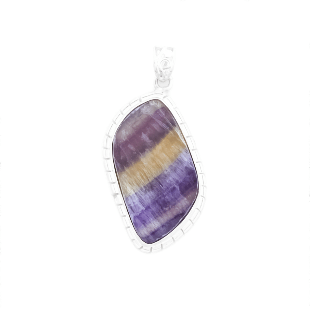 Natural Colorful Fluorite Quartz Crystal Sterling Silver Pendant