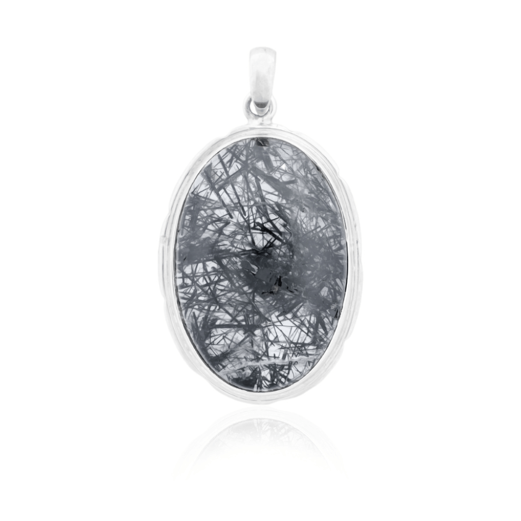 Natural Black Rutilated Quartz Sterling Silver Pendant Jewellery