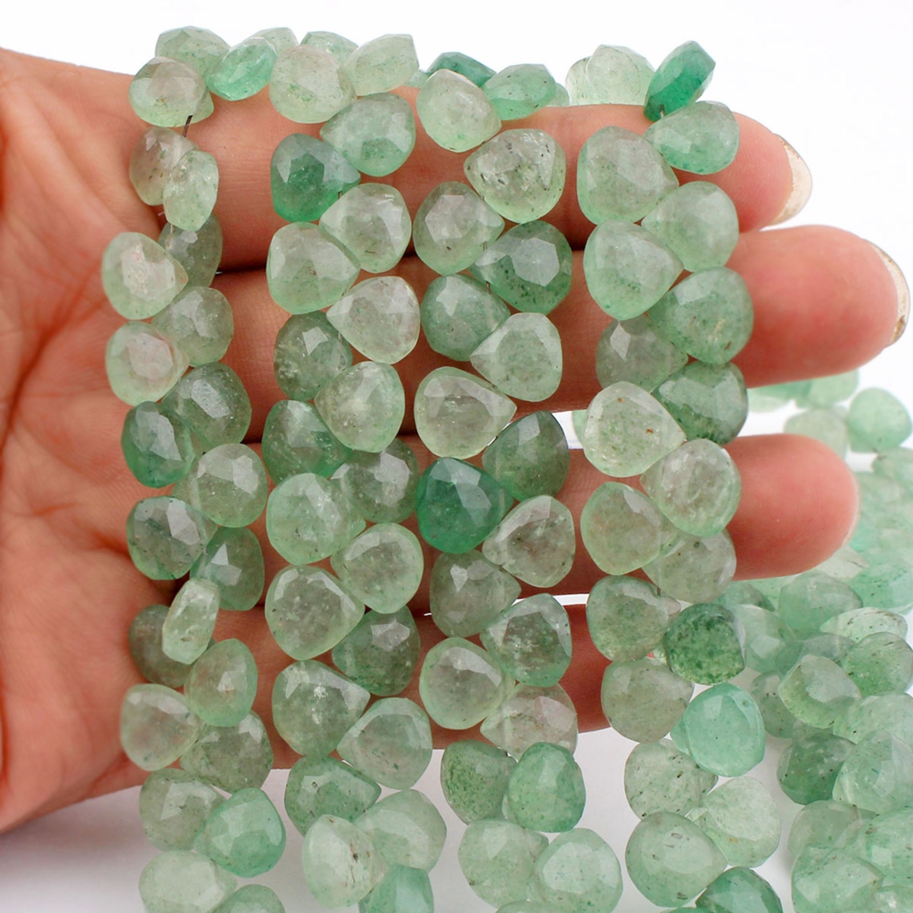 Green Strawberry Quartz Faceted Heart Shape Beads For Jewelry