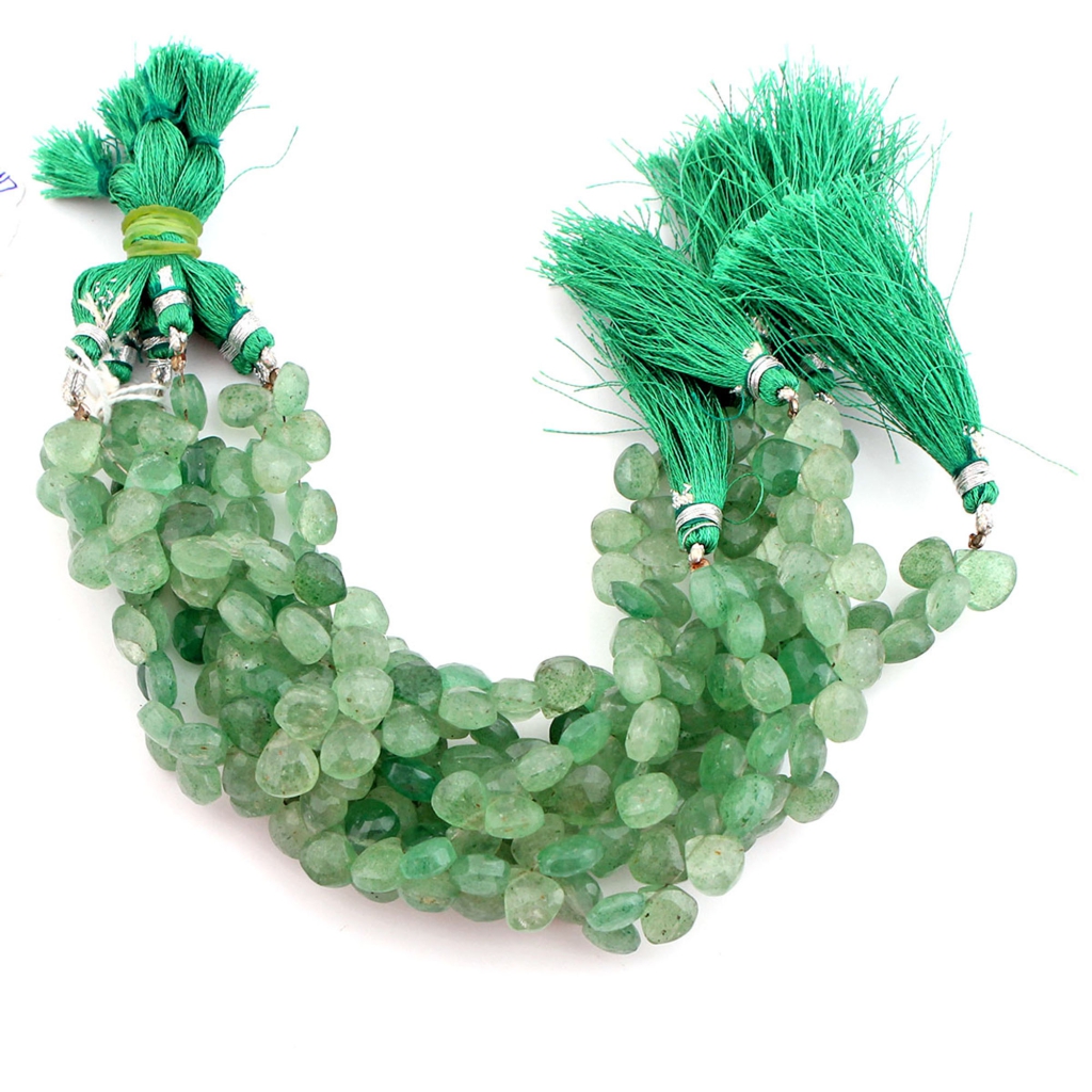 Green Strawberry Quartz Faceted Heart Shape Beads For Jewelry