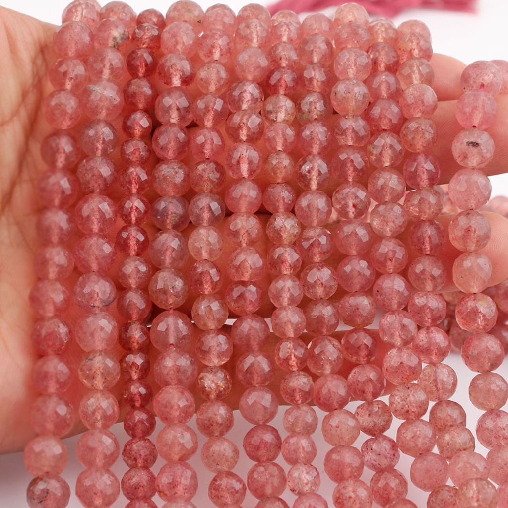 Strawberry Quartz Faceted Balls Shape 6-7mm Handmade Beads
