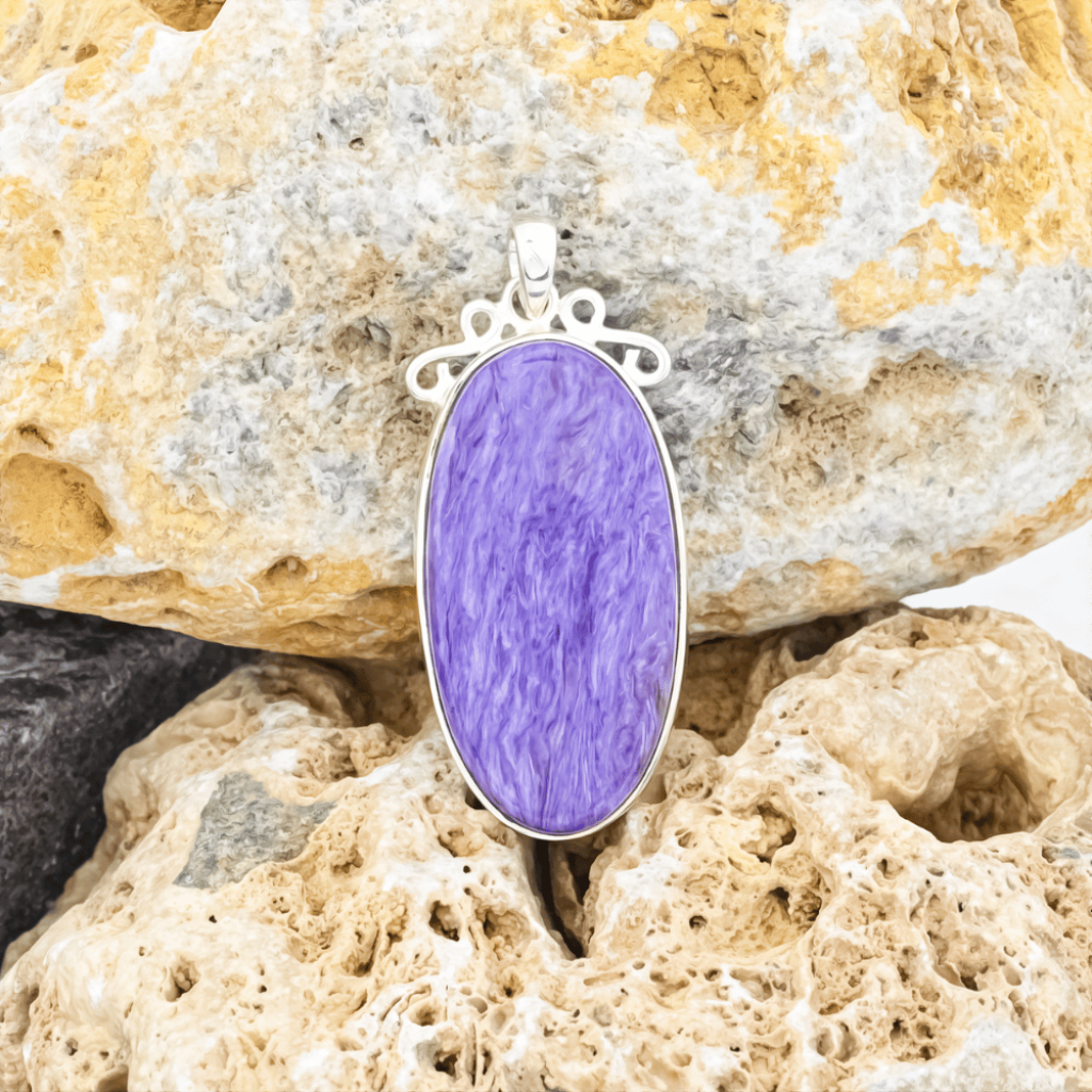 Natural Russia Charoite Cabochon Sterling Silver Pendant Jewellery