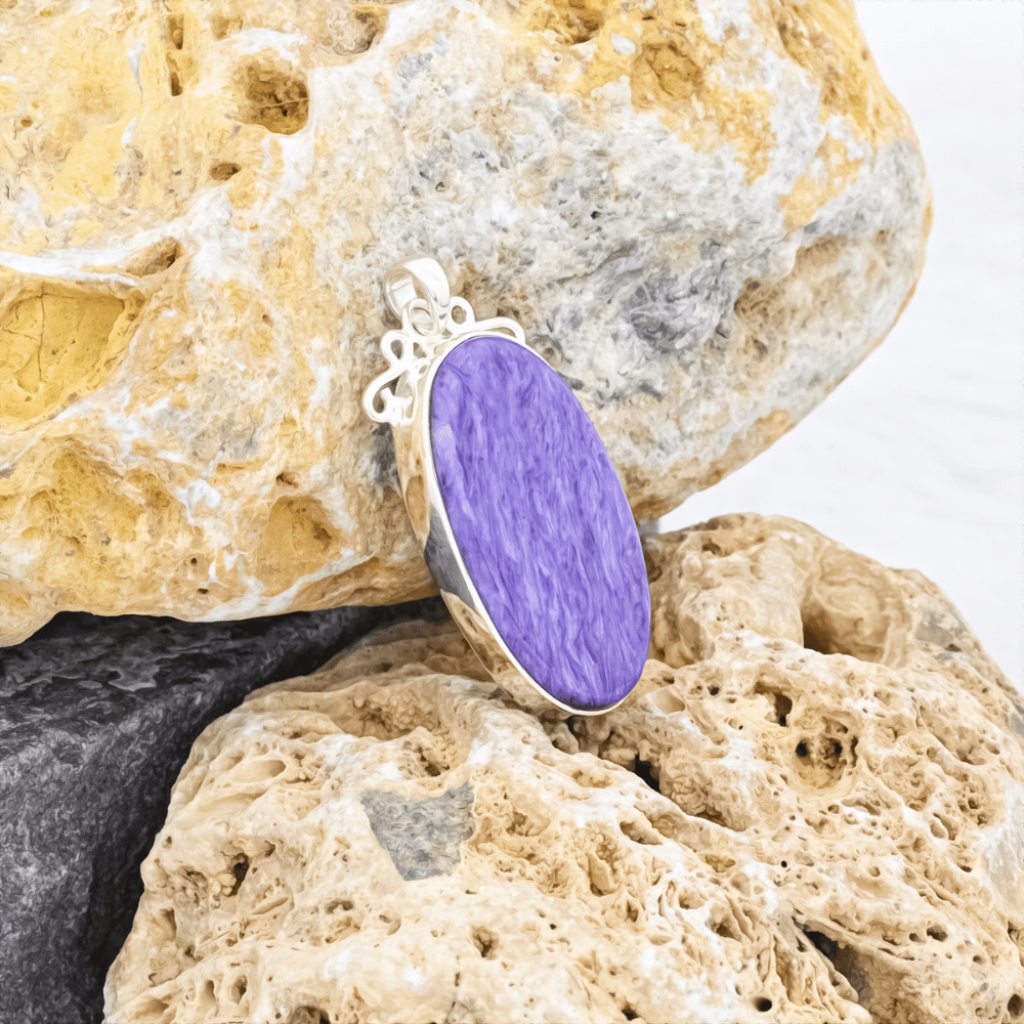 Natural Russia Charoite Cabochon Sterling Silver Pendant Jewellery