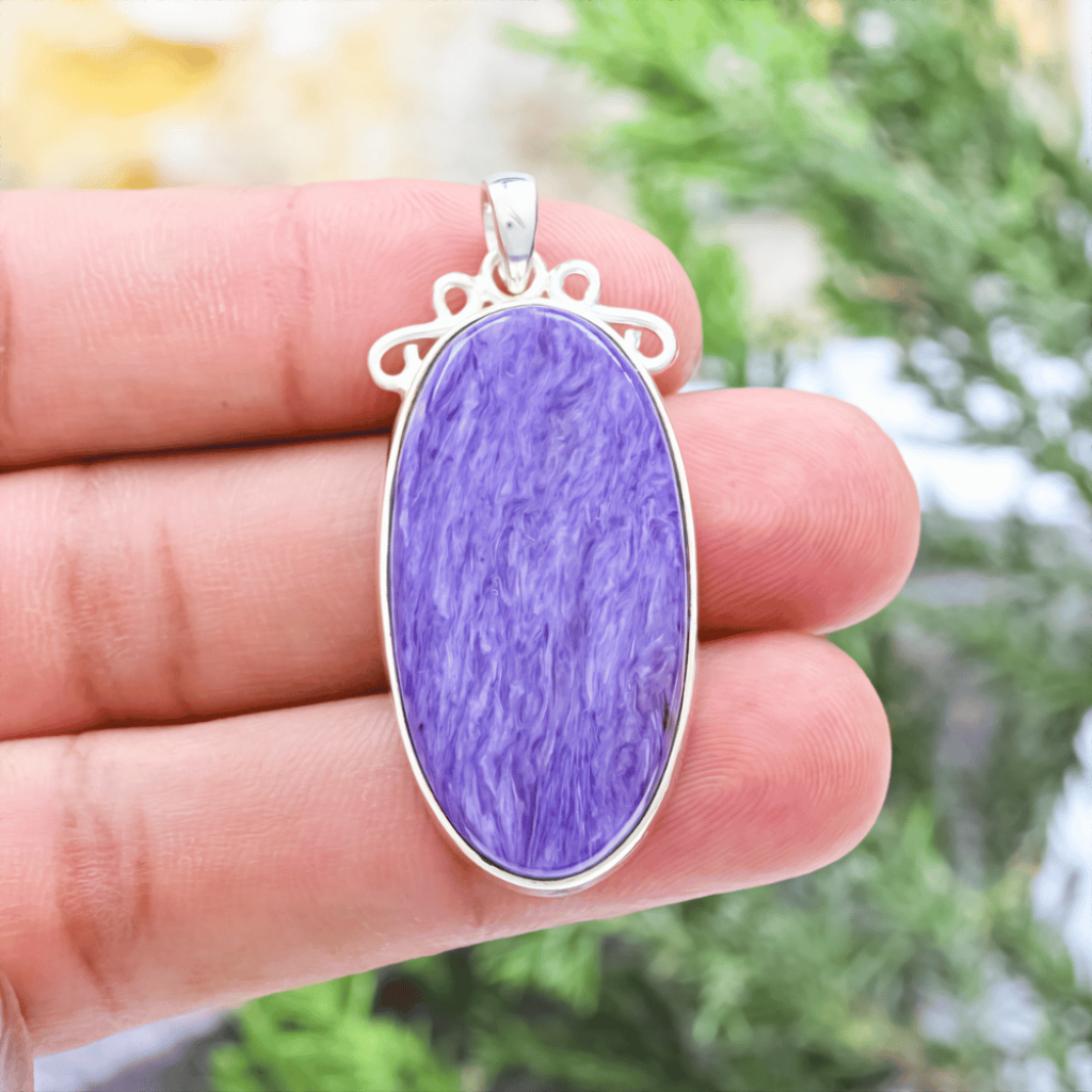 Natural Russia Charoite Cabochon Sterling Silver Pendant Jewellery