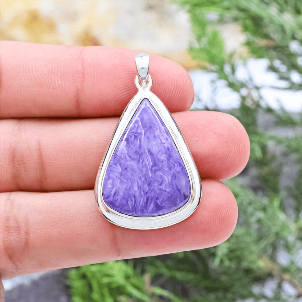 Natural Russia Charoite Cabochon Sterling Silver Pendant Jewellery
