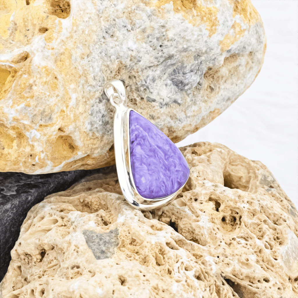 Natural Russia Charoite Cabochon Sterling Silver Pendant Jewellery