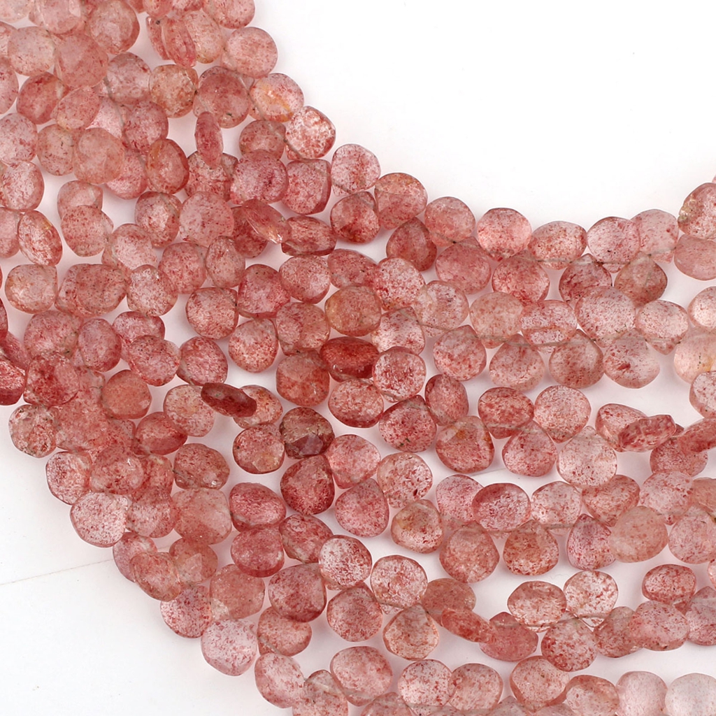 Natural Strawberry Quartz 7-8 Heart Shape Beads For Jewelry