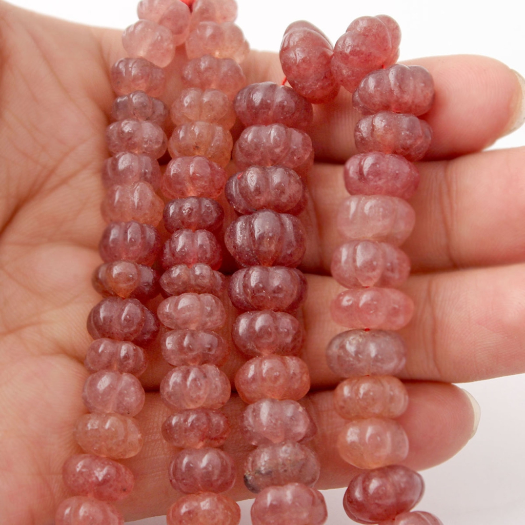 Top  Quality Carving Strawberry Quartz 8-11mm Pumpkin Shape Beads