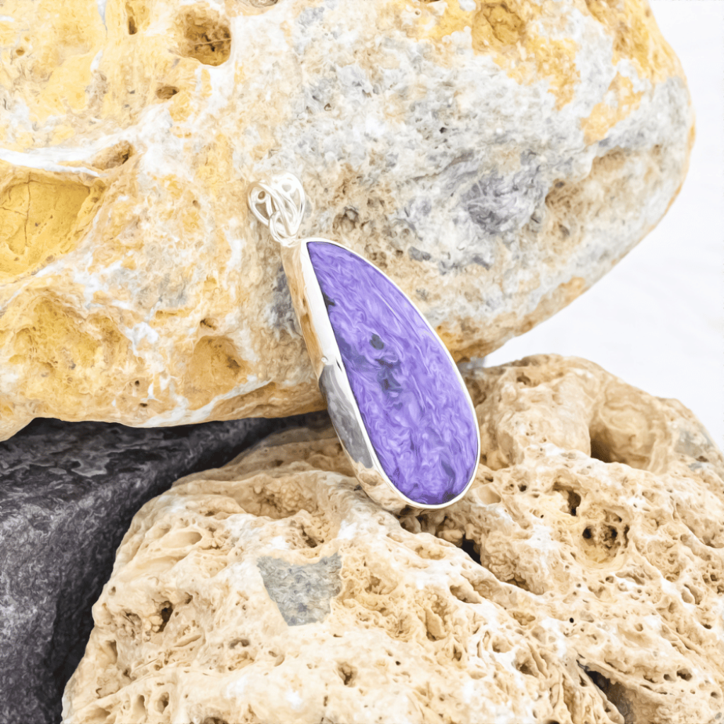 Natural Russia Charoite Cabochon Sterling Silver Pendant Jewellery