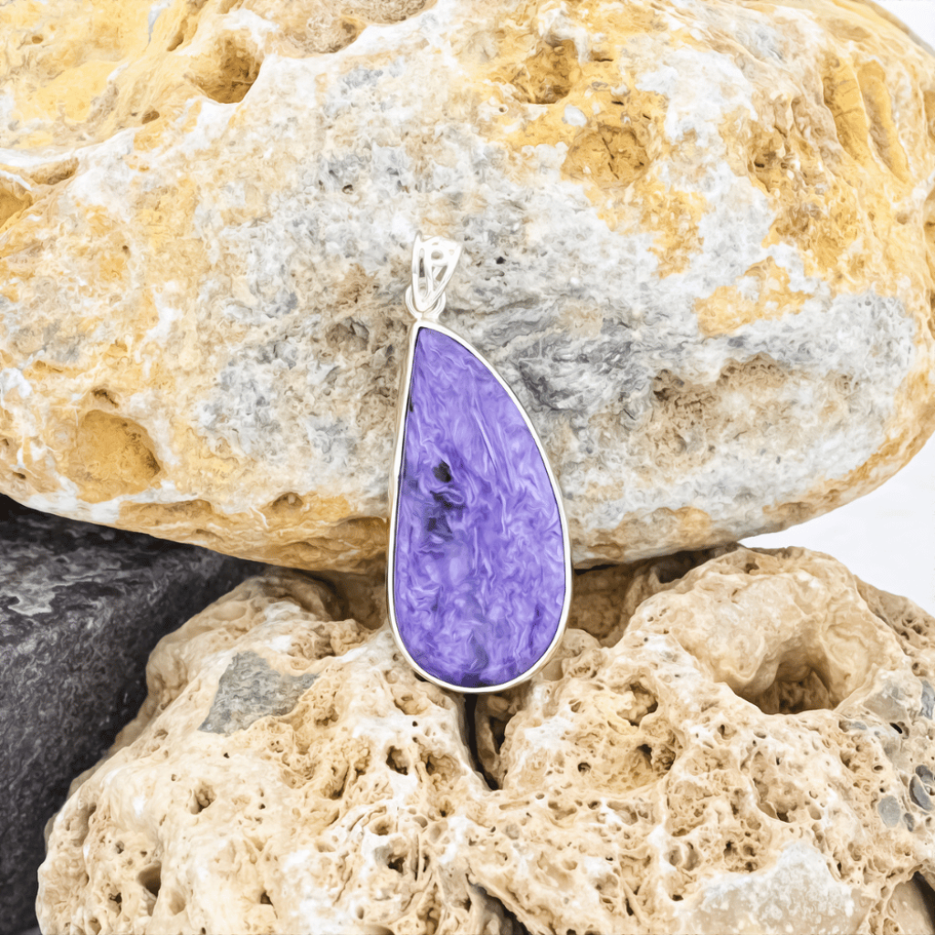 Natural Russia Charoite Cabochon Sterling Silver Pendant Jewellery