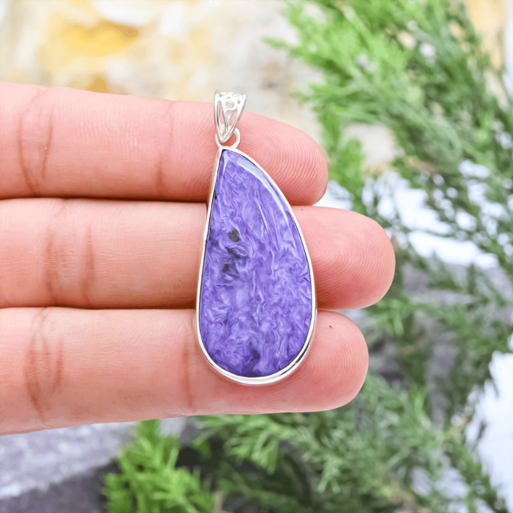 Natural Russia Charoite Cabochon Sterling Silver Pendant Jewellery