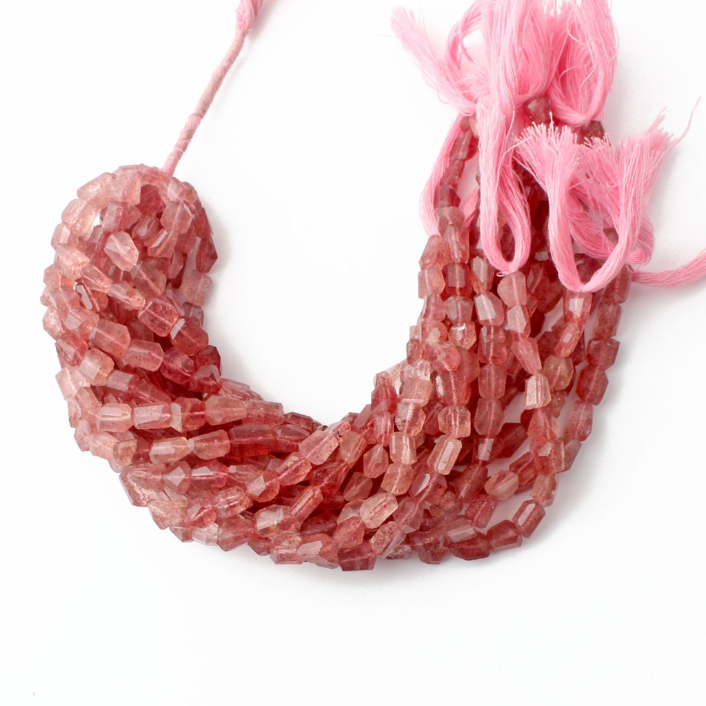 Pink Strawberry Quartz Faceted Mix Tumble Gemstone Beads 10 Inch