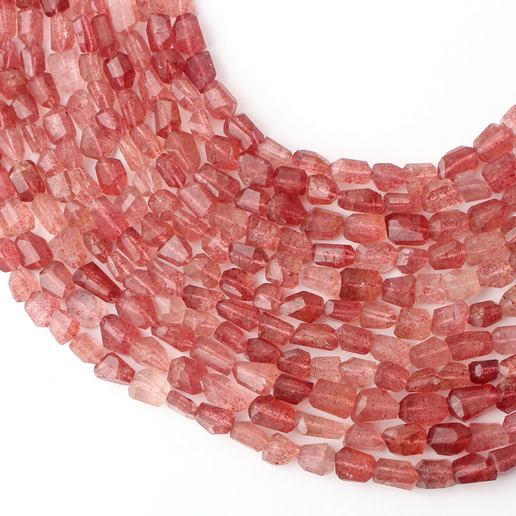 Pink Strawberry Quartz Faceted Mix Tumble Gemstone Beads 10 Inch