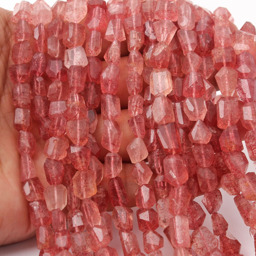 Pink Strawberry Quartz Faceted Mix Tumble Gemstone Beads 10 Inch